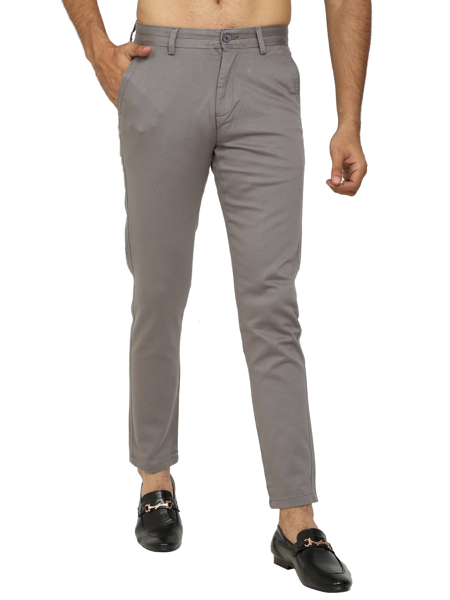 Men's Dark Grey Slim Fit Solid Chinos / Trousers / Pants