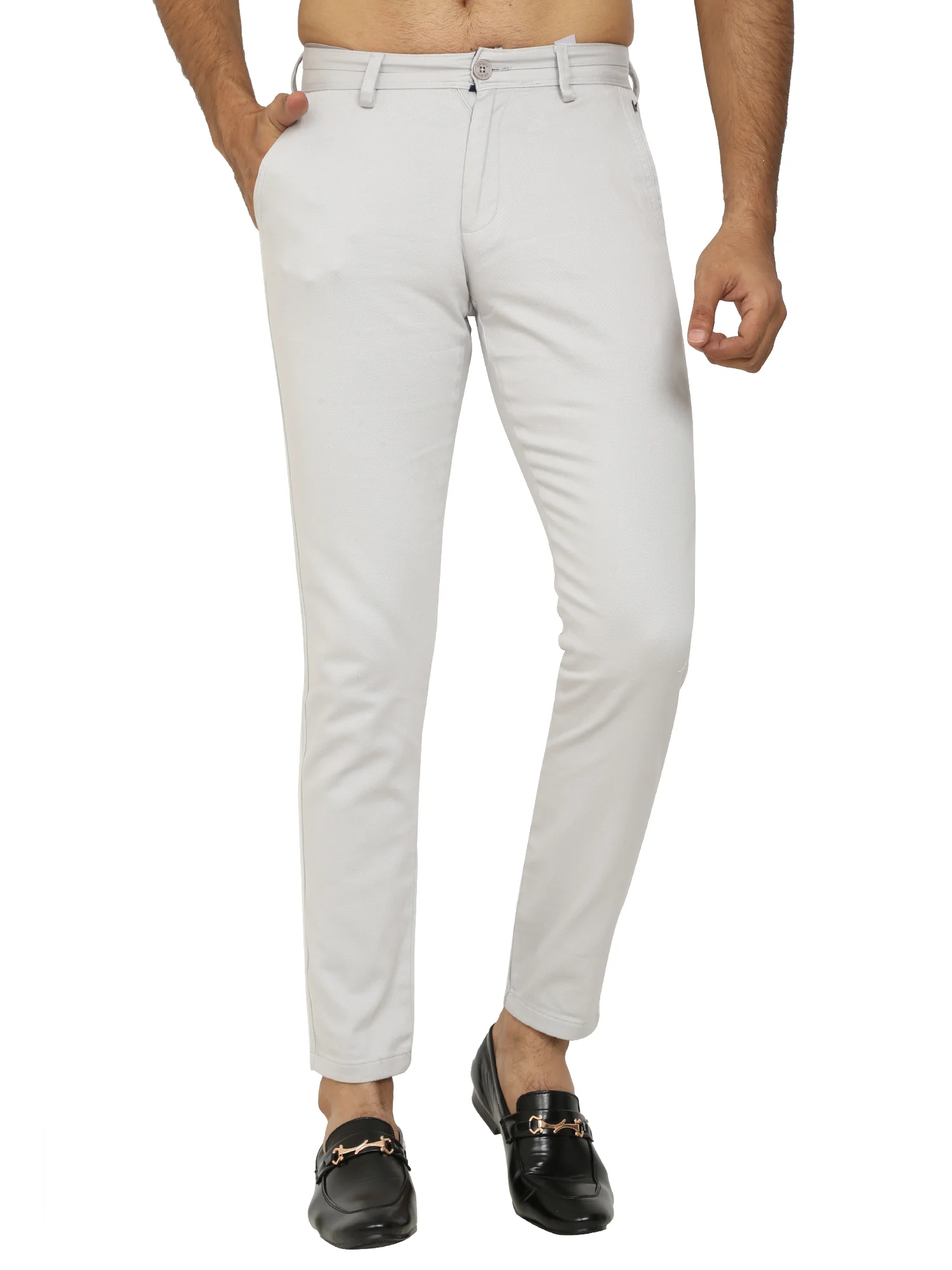 Men's Light Grey Slim Fit Solid Chinos / Trouser / Pant