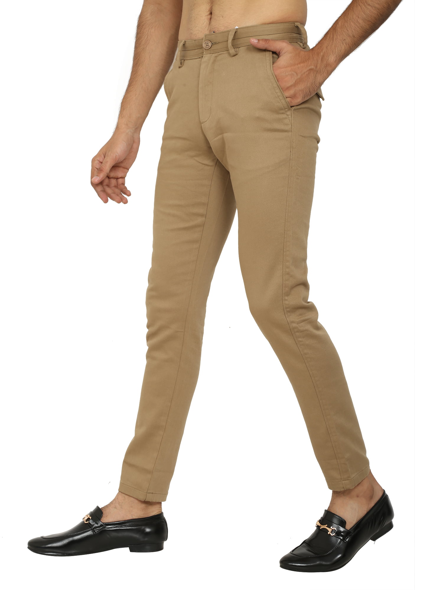Men's Brown Slim Fit Solid Chinos / Trousers / Pants