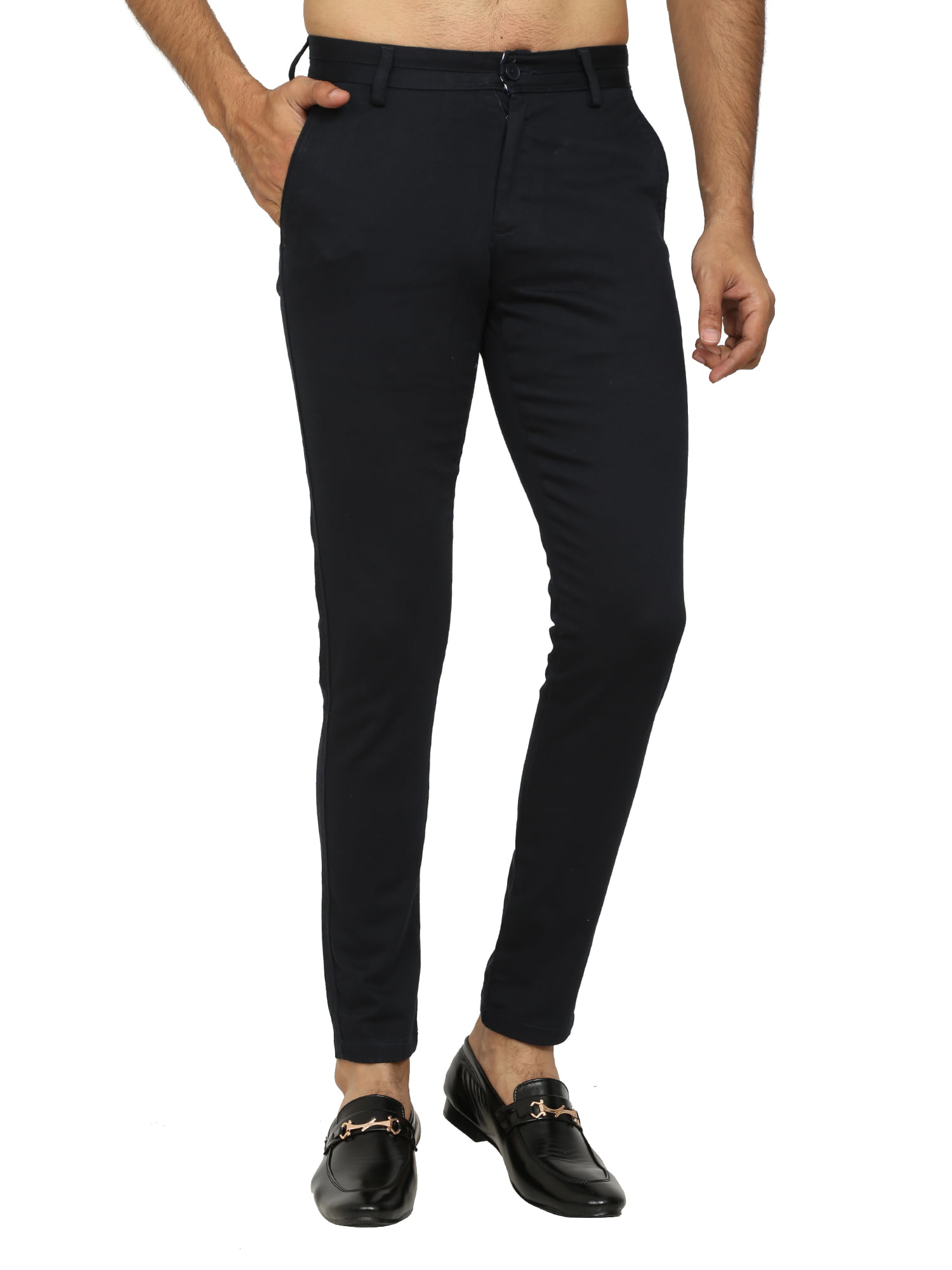 Men's Dark Blue Slim Fit Solid Chinos / Trousers / Pants