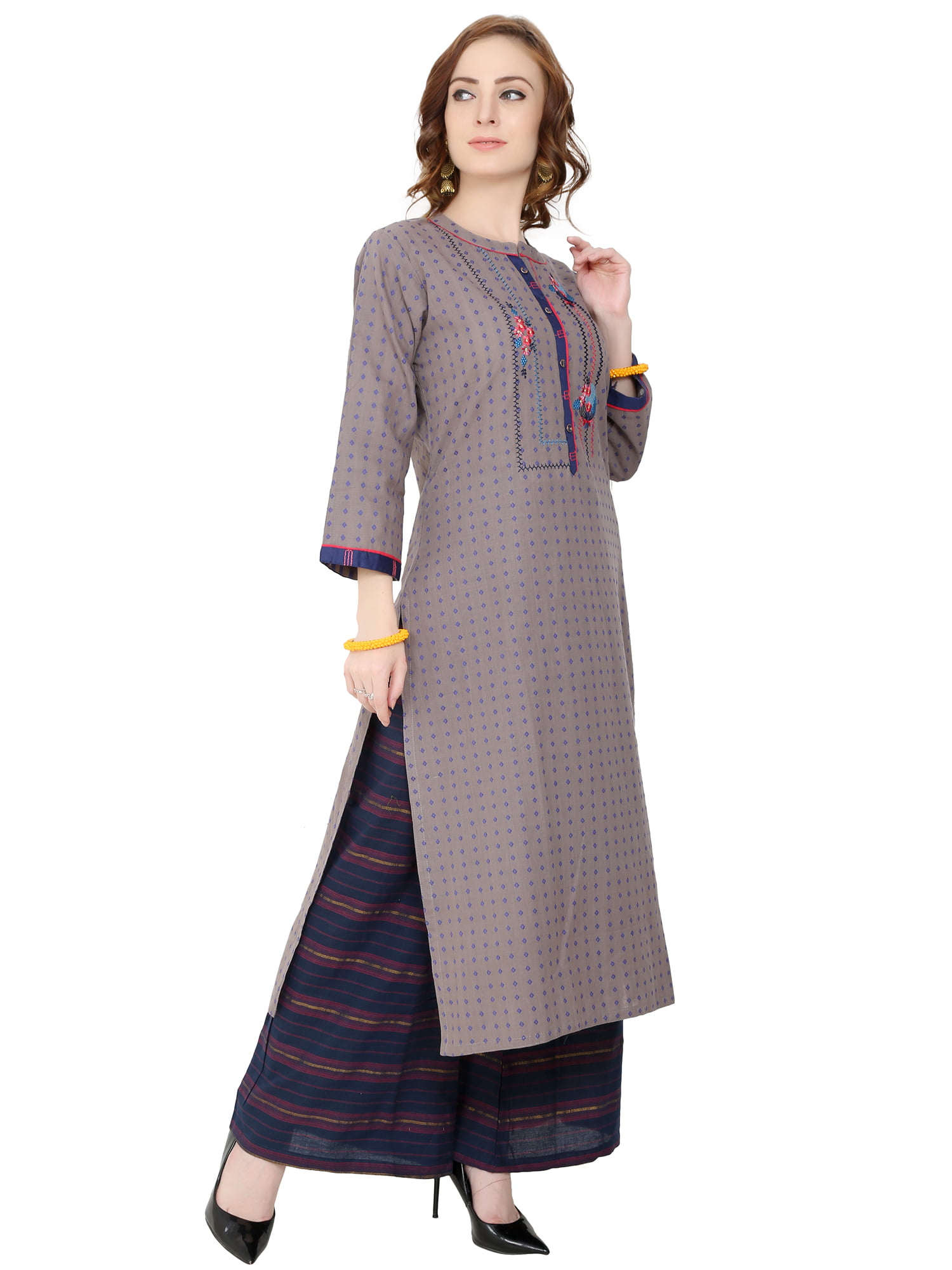 Decent Grey Cotton Suit with Palazzo and Dupatta