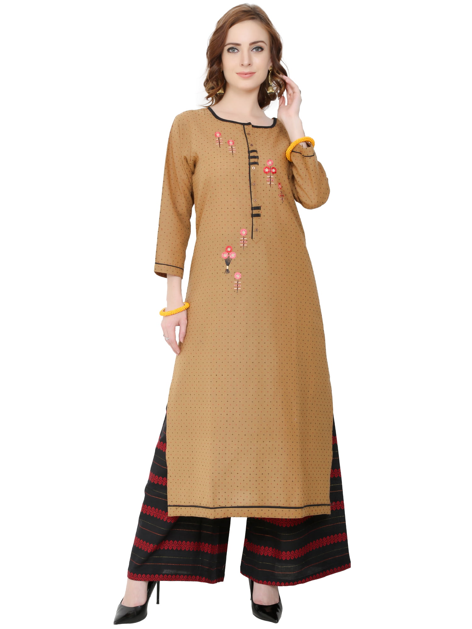 Brown Suit with Palazzo and Embroidered Dupatta