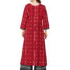 Embroidered Red Cotton Suit with Palazzo and Dupatta