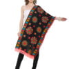 Black Color Khadi Stole with Woolen Embroidery and Tassels
