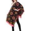Black Color Khadi Stole with Woolen Embroidery and Tassels