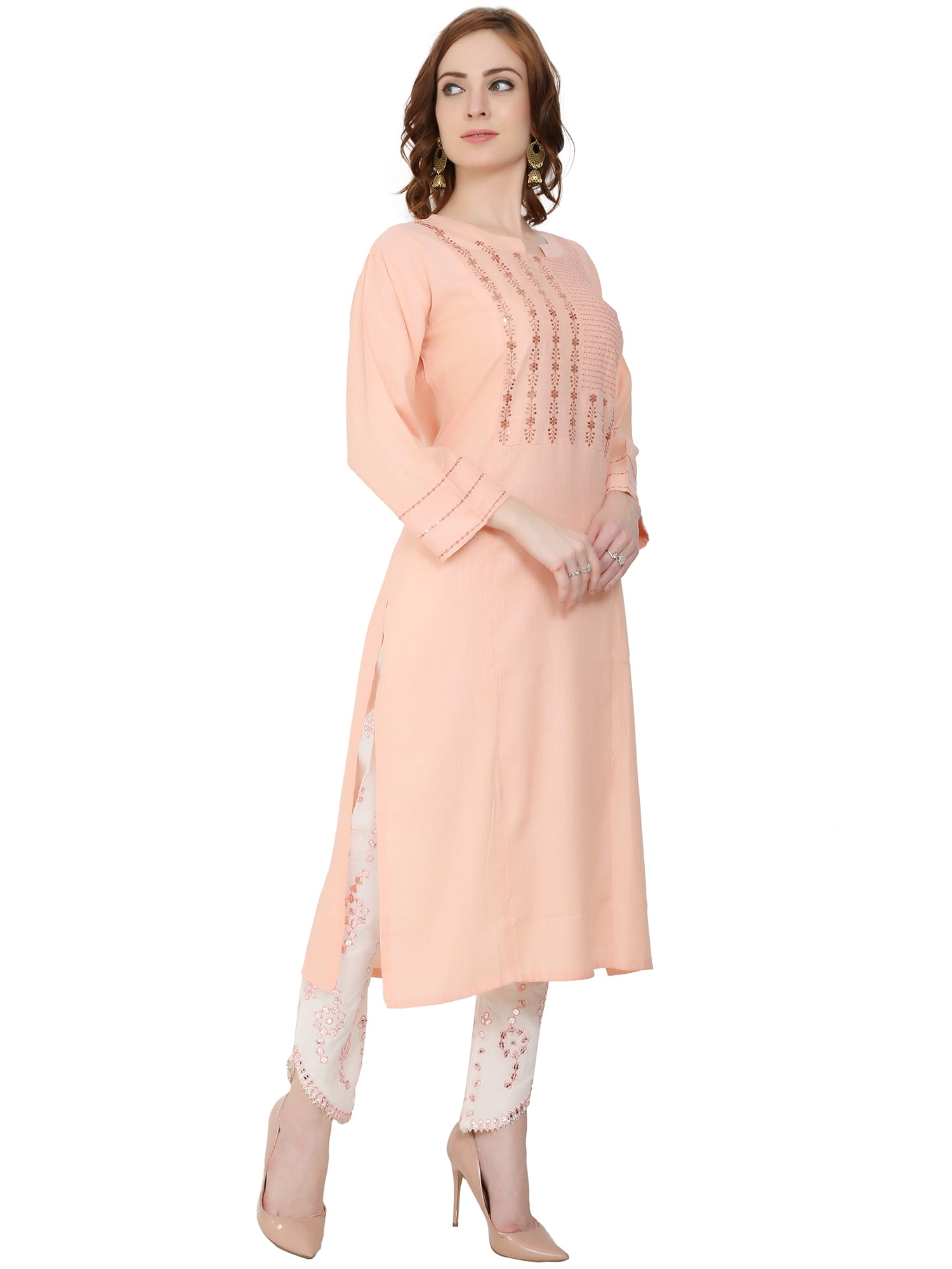 Embroidered Peach Suit with Stylish Lower and Dupatta