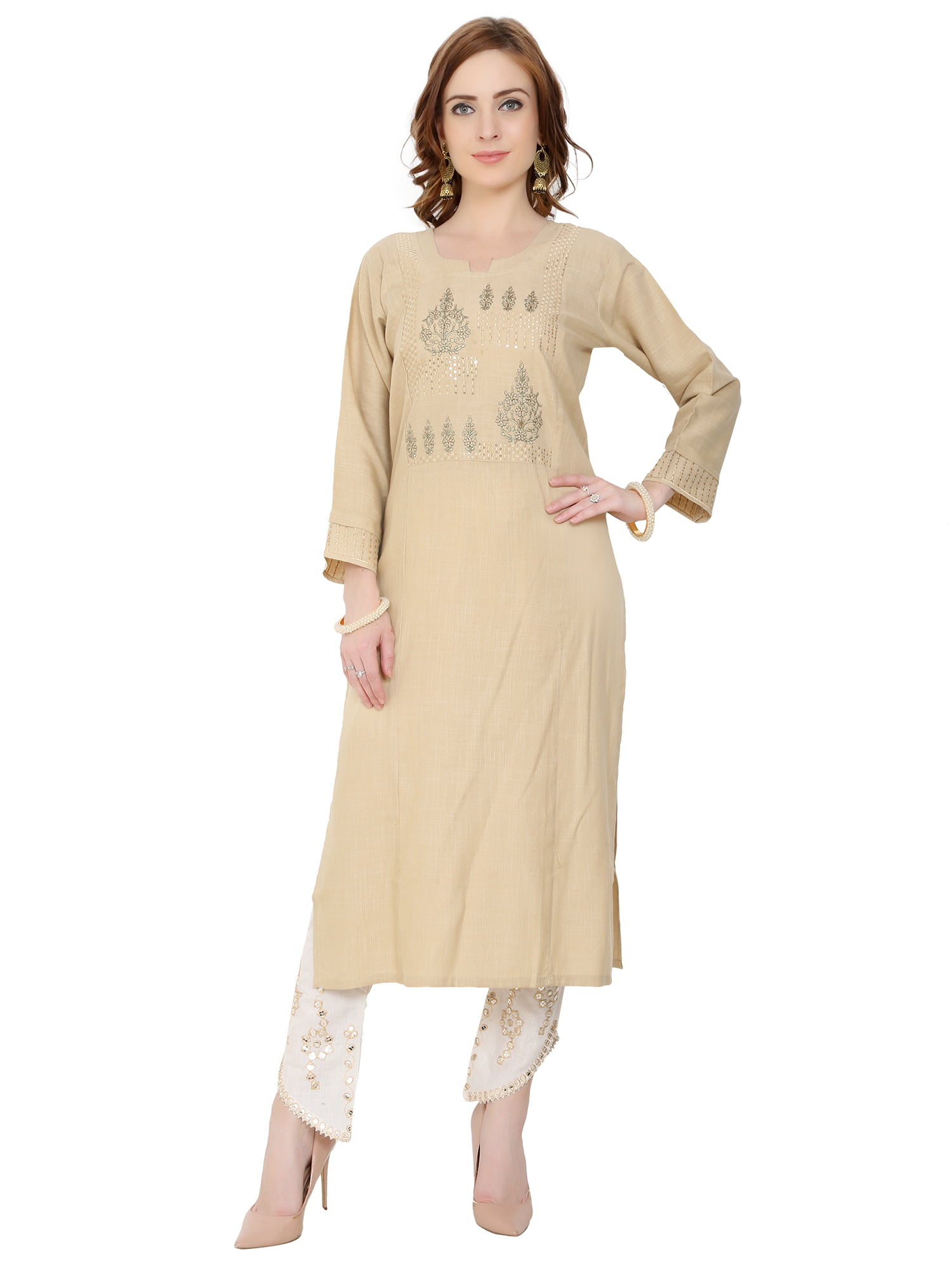 Embroidered Light Brown Suit with Stylish Lower and Dupatta