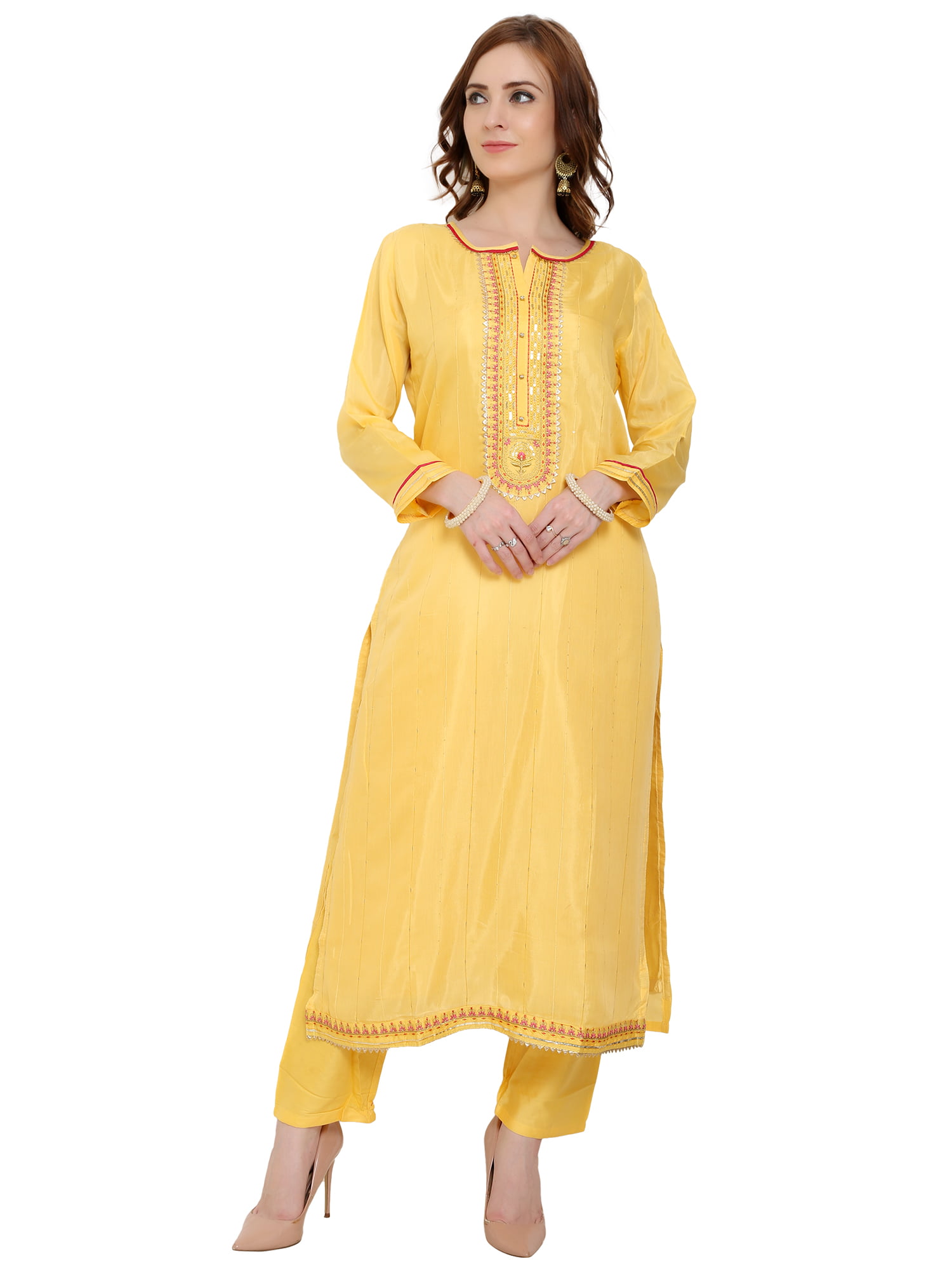 Readymade Party Wear Fancy Salwar Suits - Pure Heavy Muslin - Yellow