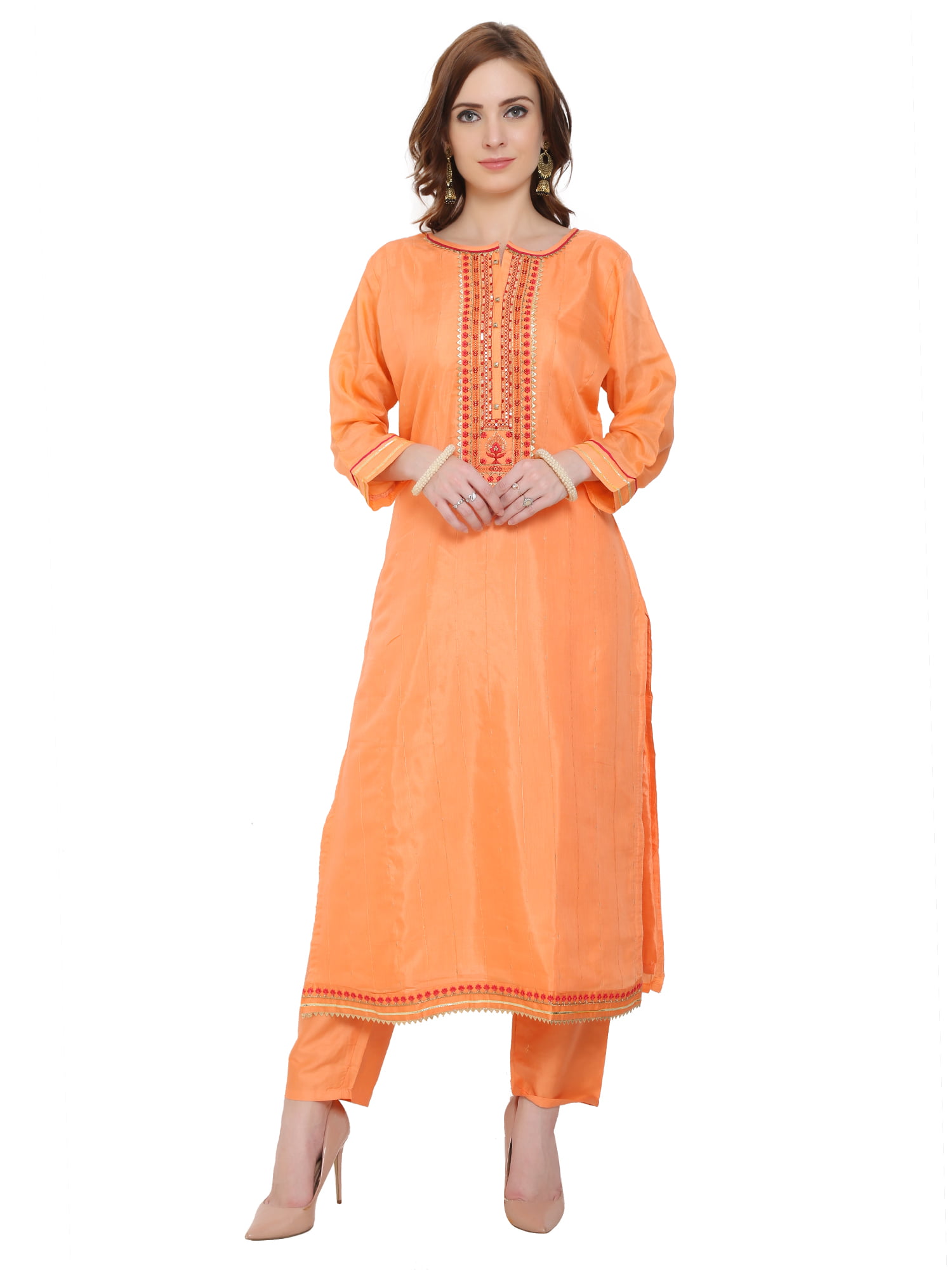 Readymade Party Wear Fancy Salwar Suits - Pure Heavy Muslin - Orange
